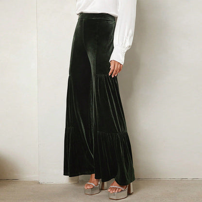 Damen Velours-Hose Weite Passform Rüschendetails Norvielle