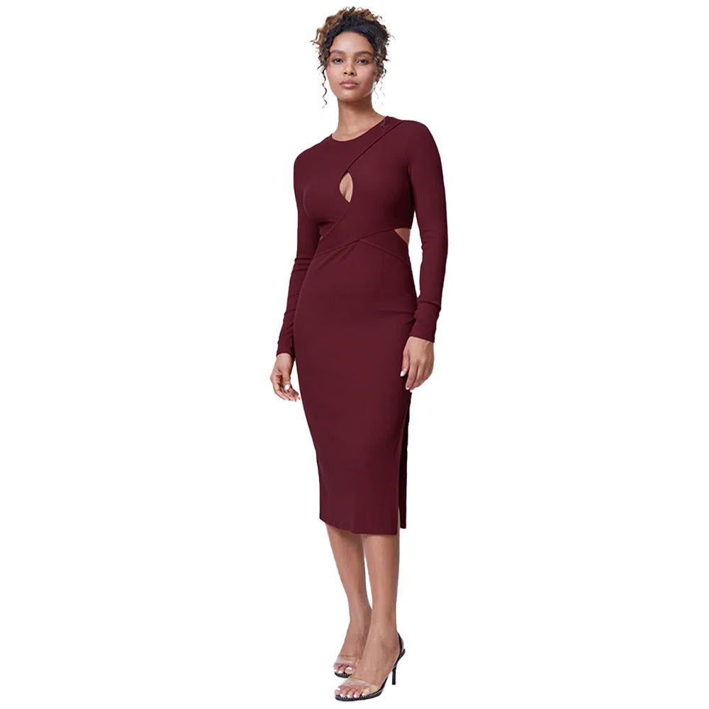 Damen Midikleid Figurbetont Cut-Out-Details Norvielle