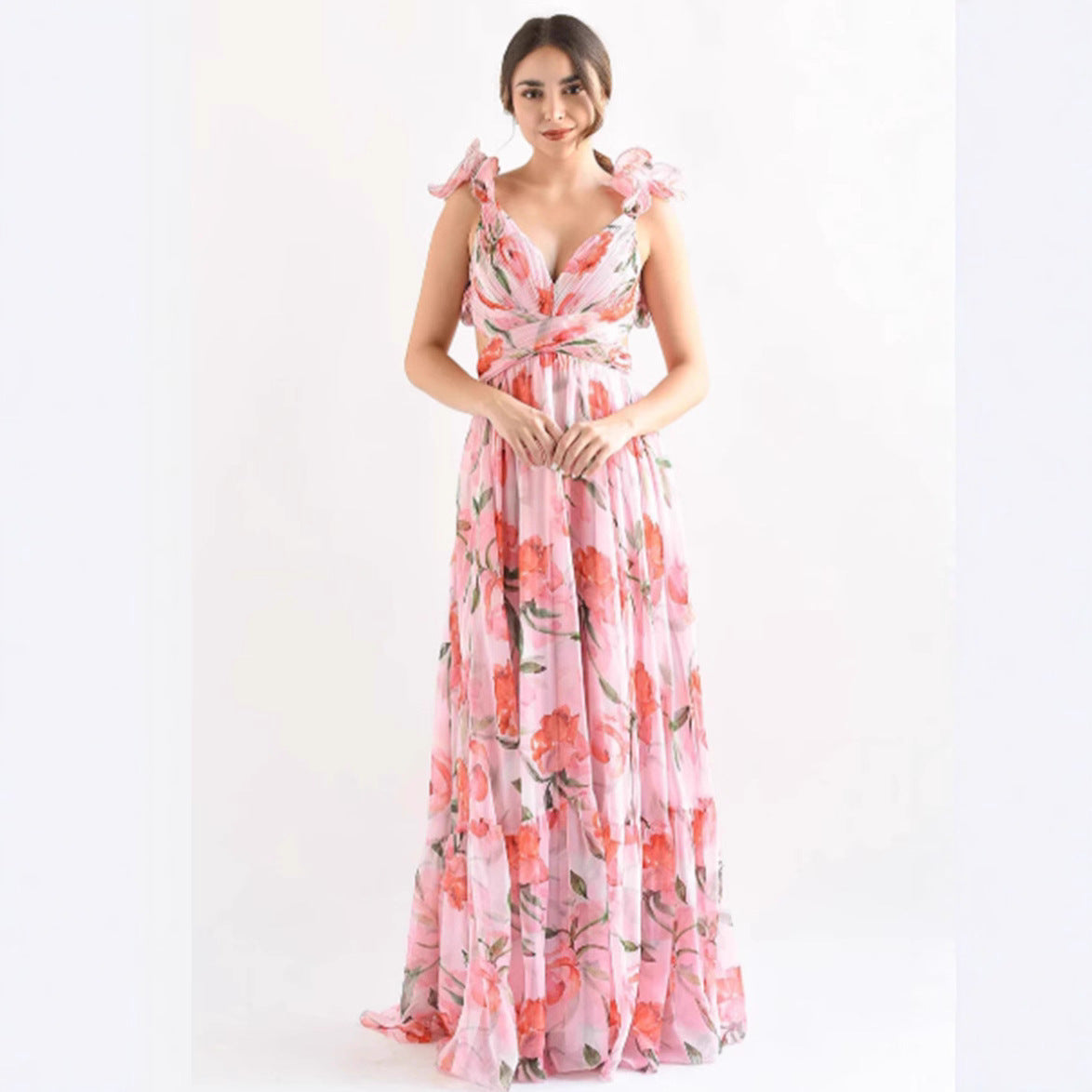Damen Maxikleid Blumenmuster Rüschen Details Norvielle - Norvielle