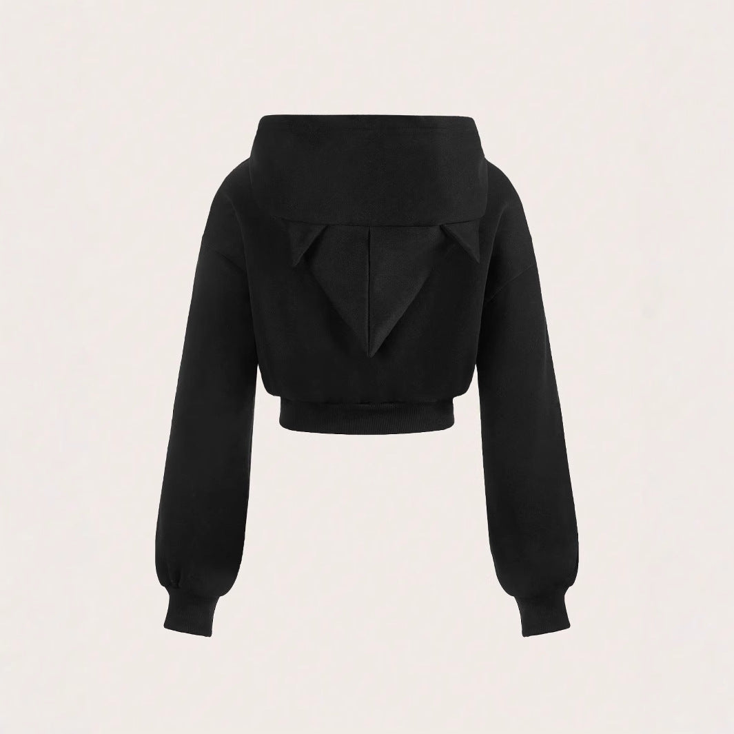 Damen Cropped Hoodie Norvielle mit Reißverschluss und Voluminösen