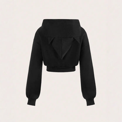 Damen Cropped Hoodie Norvielle mit Reißverschluss und Voluminösen
