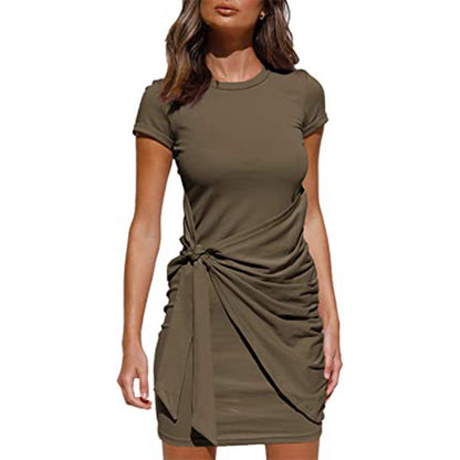 Damen Wickelkleid Kurzarm Raffung Knotendetail Norvielle