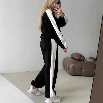 Damen Fleece-Jogginganzug Sportlich Hochkragen Seitliche Streifen