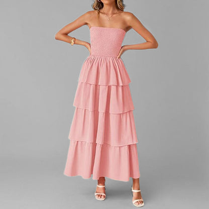 Damen Maxikleid Schulterfrei Voluminöser Stufenrock Norvielle