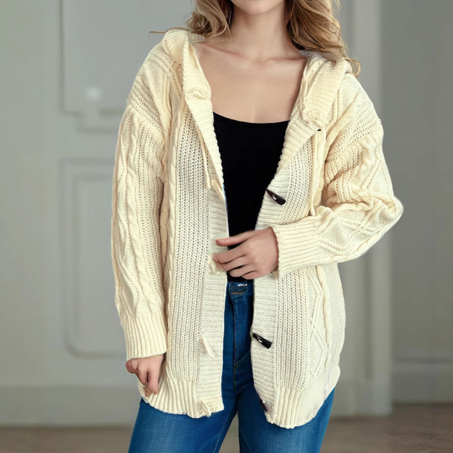 Damen Grobstrick Cardigan mit Zopfmuster