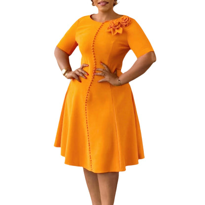Damen A-Linien Kleid mit Knöpfen und Blumenmuster