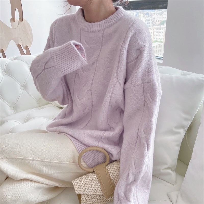 Damen Grobstrickpullover Rippstruktur Dekorativ Beige