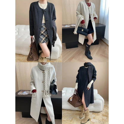 Damen Wollmantel mit Taschen und Knöpfen