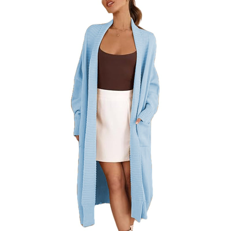 Damen Strickcardigan Lang mit Muster und Taschen Norvielle