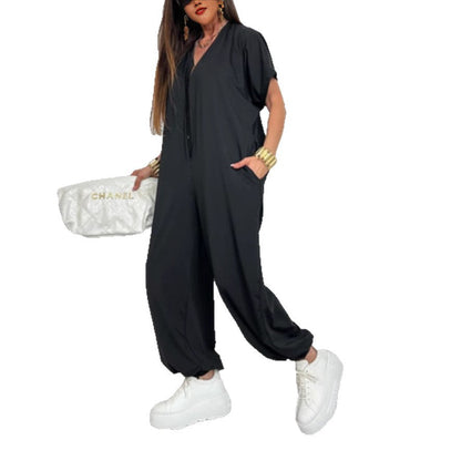 Damen Oversized Jumpsuit Leopardenmuster mit Taschen