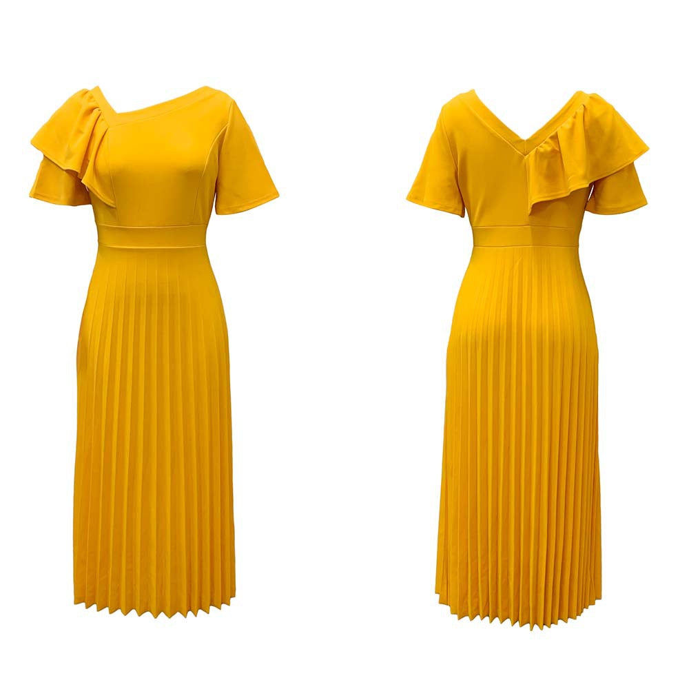 Damen Plisseekleid V-Ausschnitt Rüschen