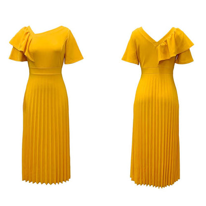 Damen Plisseekleid V-Ausschnitt Rüschen