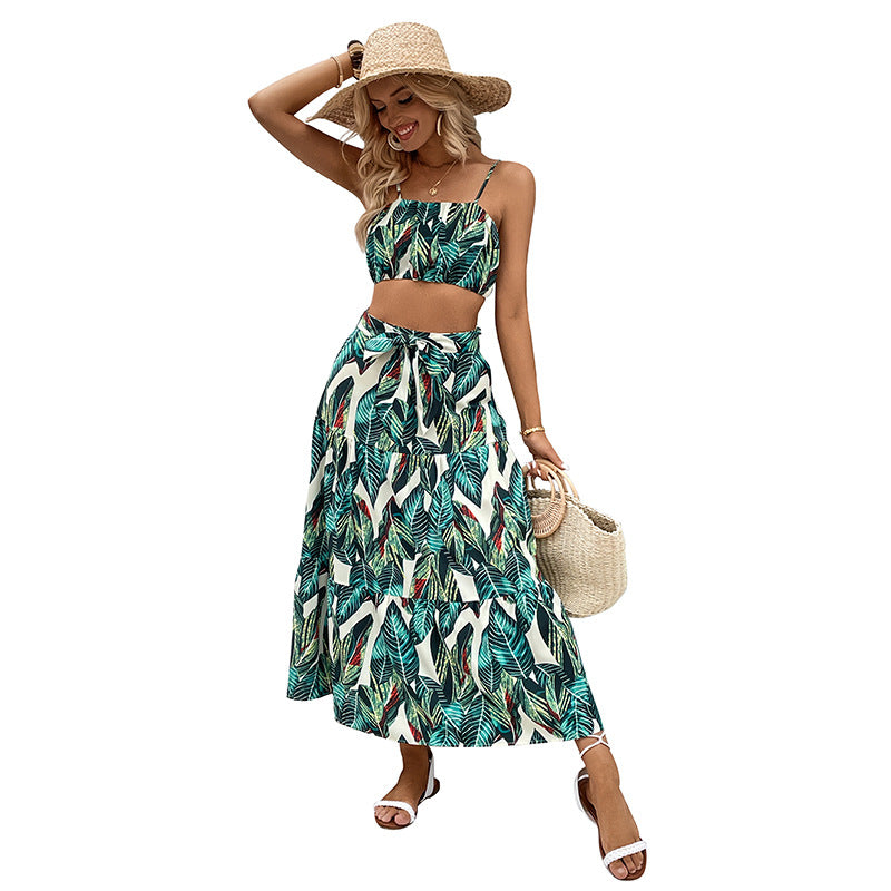 Damen Sommer Set Crop- und Maxi-Rock