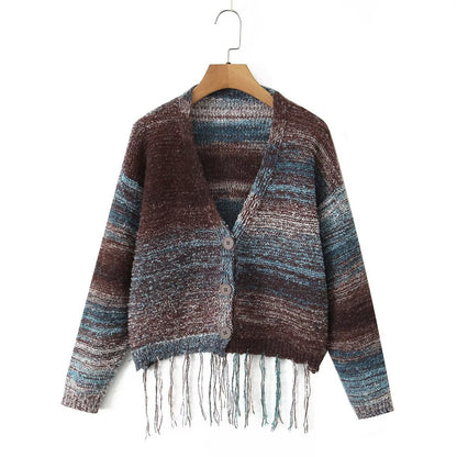 Damen Strickcardigan Langärmlig mit Fransen Norvielle