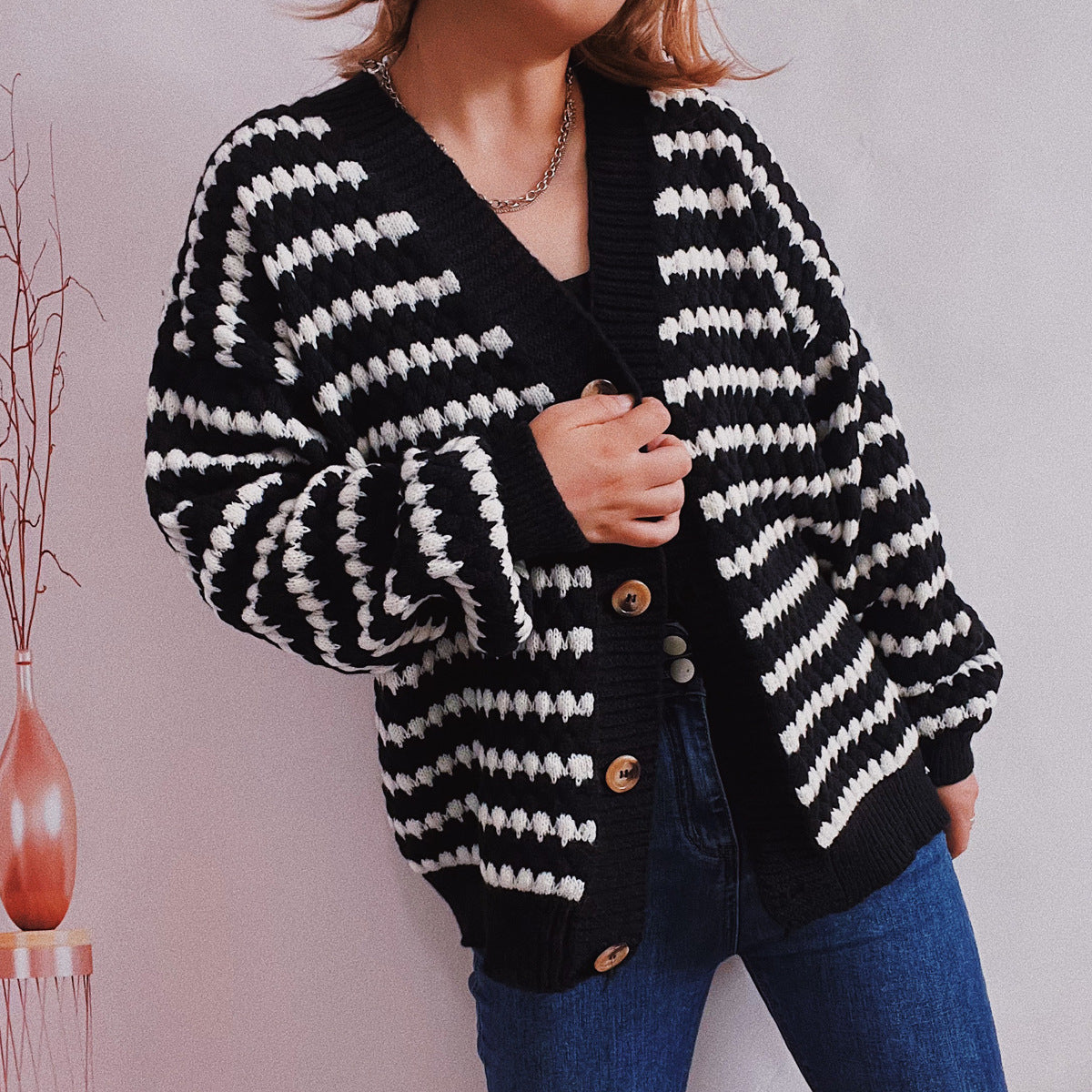 Damen Strickjacke Breitgestreift Norvielle