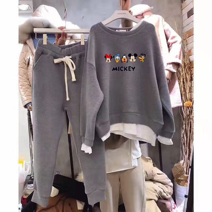 Damen Sweatset Mickey Motiv Baumwolle Lässig Grau - Norvielle