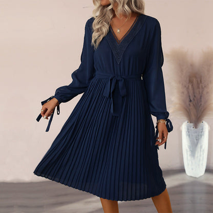 Damen Wickelkleid Midi Rüschen Taillenknoten Norvielle - Norvielle