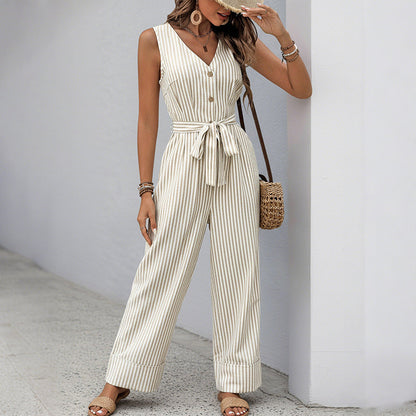 Damen Jumpsuit Breite Beine Taillengürtel Norvielle