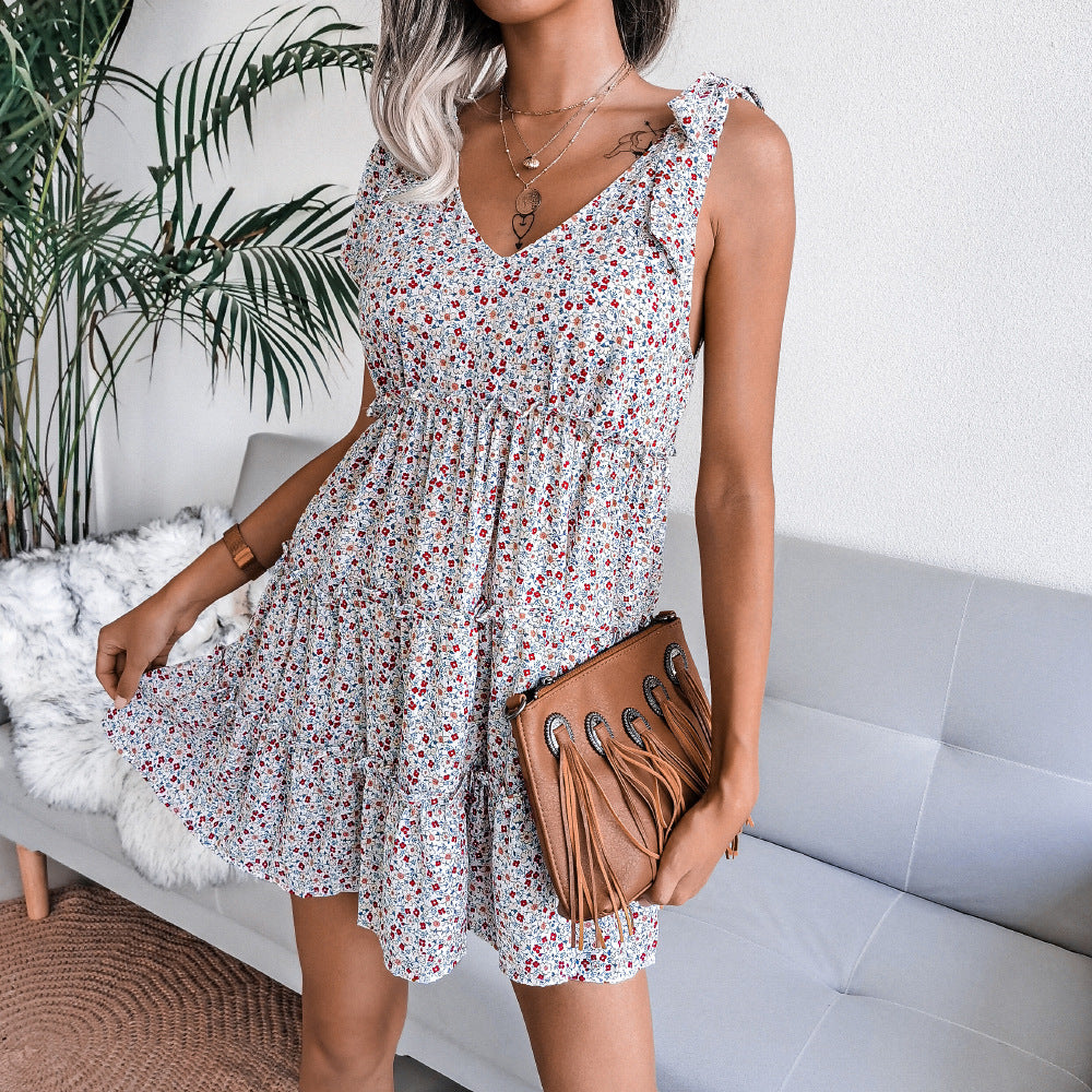 Damen V-Ausschnitt Sommerkleid mit Rüschendetails Leicht Norvielle