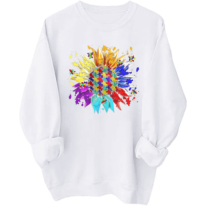 Damen Sweatshirt Puzzle-Blumenmotiv Bequem Norvielle