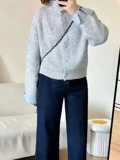 Damen Strickjacke Edle Knöpfe Anthrazit