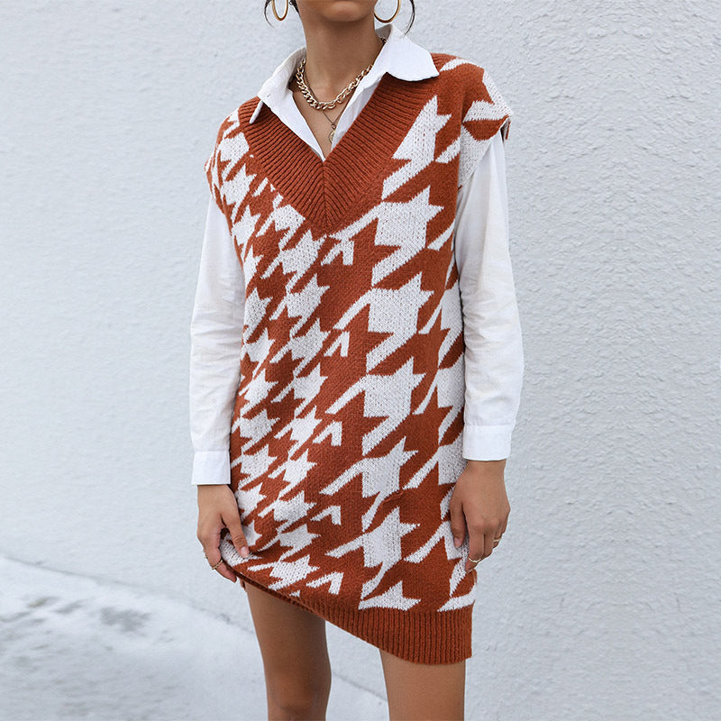 Damen Strickkleid Hahnentrittmuster Norvielle