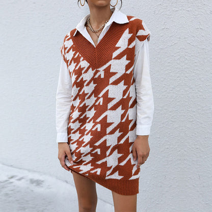Damen Strickkleid Hahnentrittmuster Norvielle
