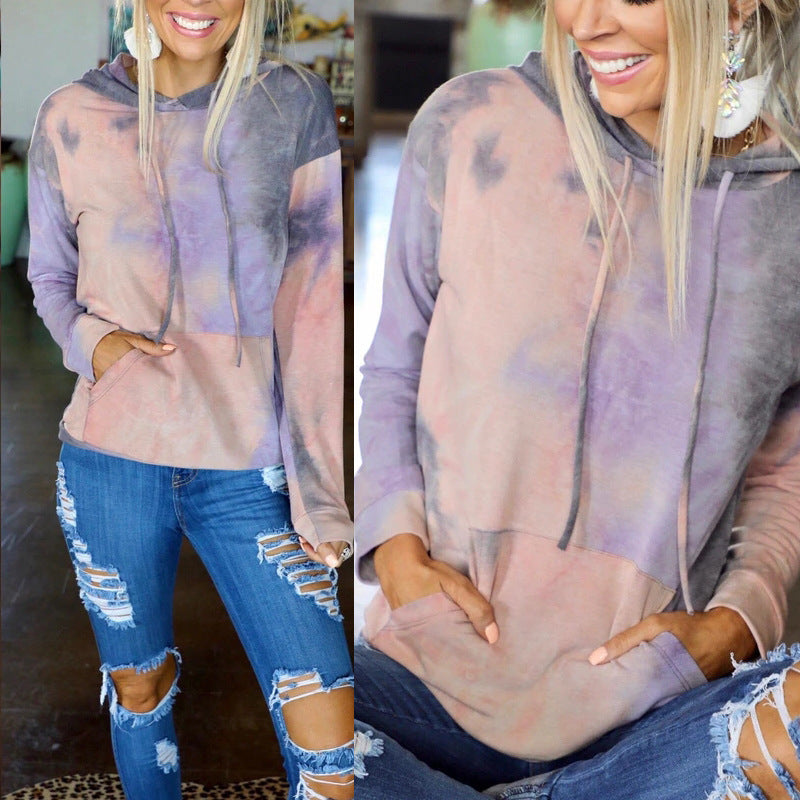 Damen Kapuzenpullover Batikdesign Kängurutaschen Norvielle