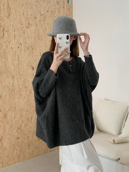 Damen Oversized Strickpullover Lässiger Schnitt Große Ärmel Norvielle