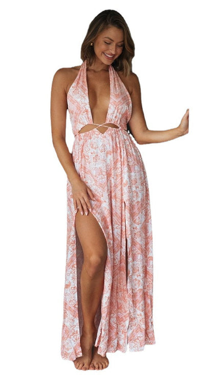 Damen Maxikleid V-Ausschnitt Seitenschlitz Norvielle