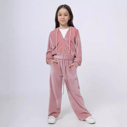 Damen Velours Sweatanzug Kapuze Elastischer Bund Norvielle