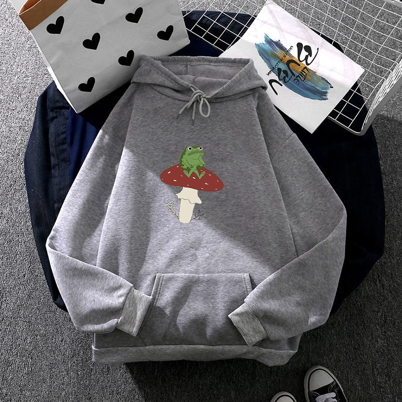 Damen Hoodie Frosch Motiv Baumwolle Grün