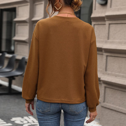Damen Pullover V-Ausschnitt Waffelstrick Beige