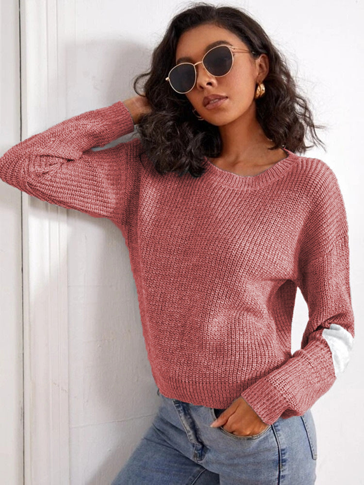 Damen Grobstrickpullover Farbblock-Design Lässig