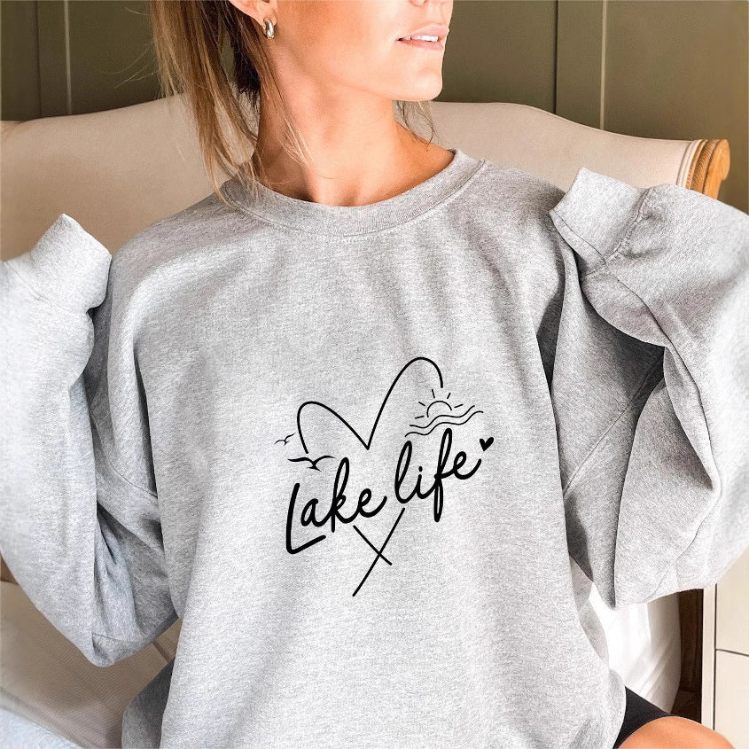 Damen Sweatshirt Kurzärmelig Herzmotiv