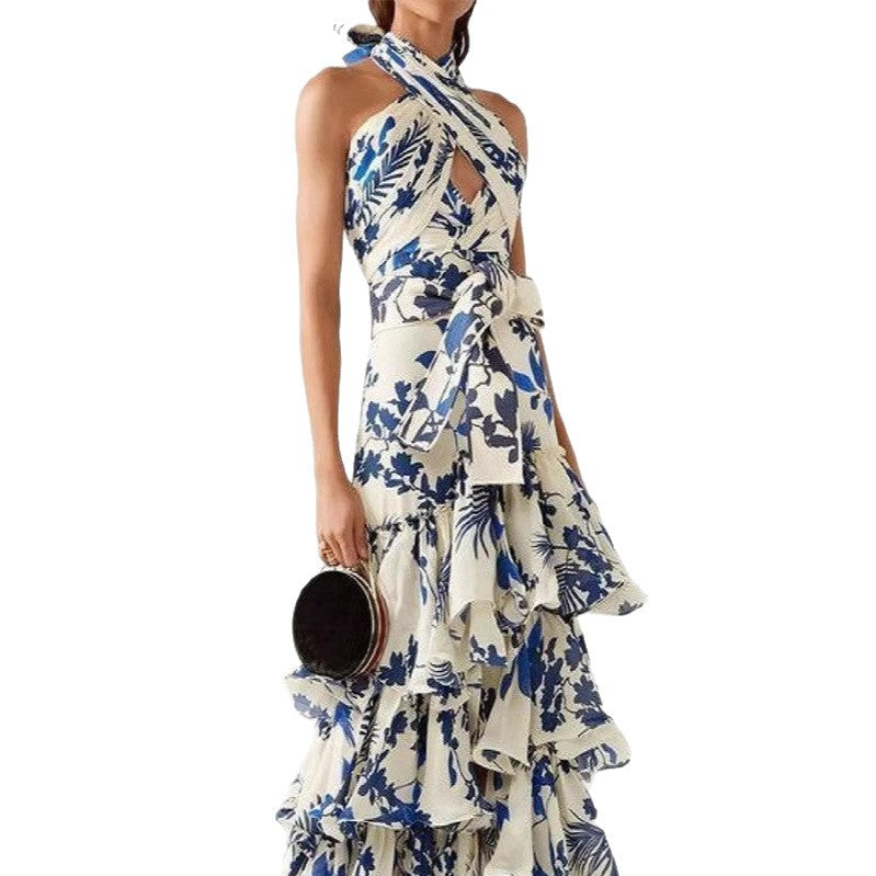 Damen Maxikleid Rüschen Blumenmuster Norvielle