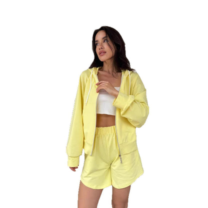 Damen Hoodie Shorts Set Lässig Norvielle