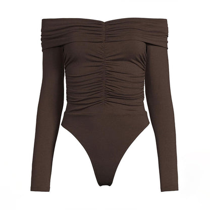 Damen Off-Shoulder-Shirt mit Raffungen und langen Ärmeln