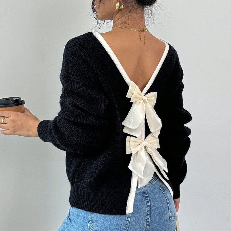 Damen Strickpullover V-Ausschnitt Dekorativ Norvielle