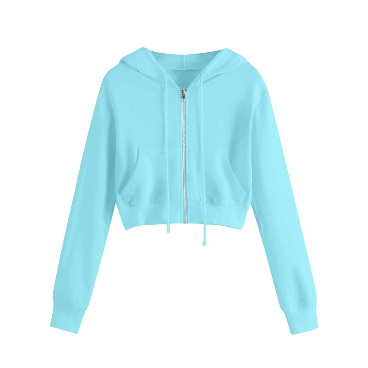 Damen Kurzhoodie Reißverschluss Kängurutasche Norvielle