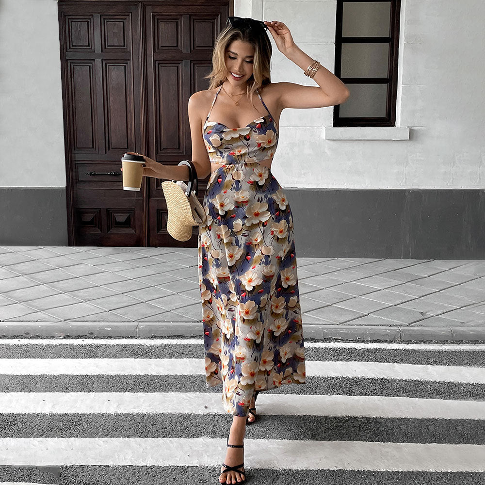 Damen Maxikleid Trägerlos Floralmuster Norvielle