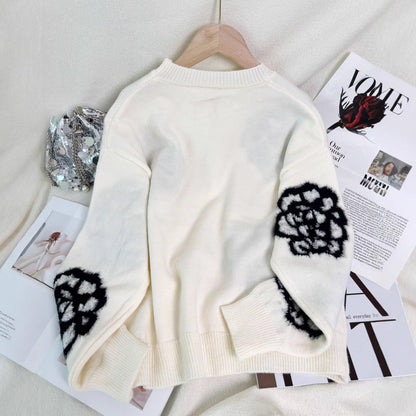 Damen Pullover mit Blumenapplikationen und Perlen Norvielle