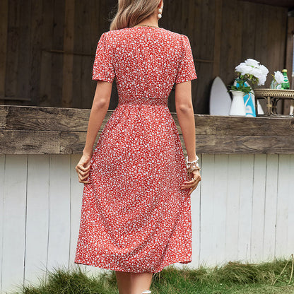 Damen Maxikleid Floralmuster Lässiger Taillengürtel Norvielle