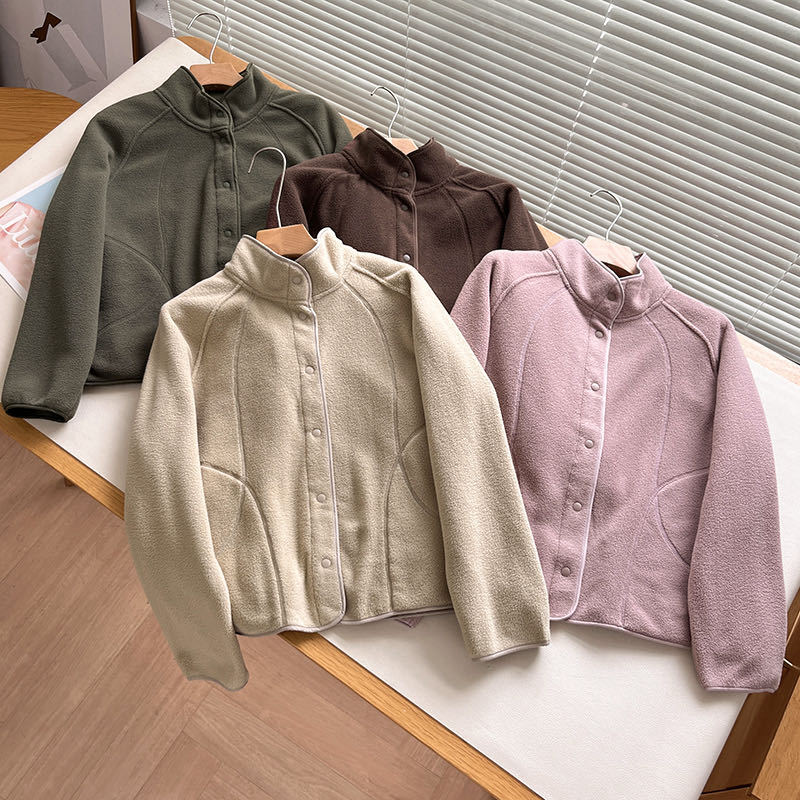 Damen Fleecejacke Hochkragen Druckknöpfe Norvielle