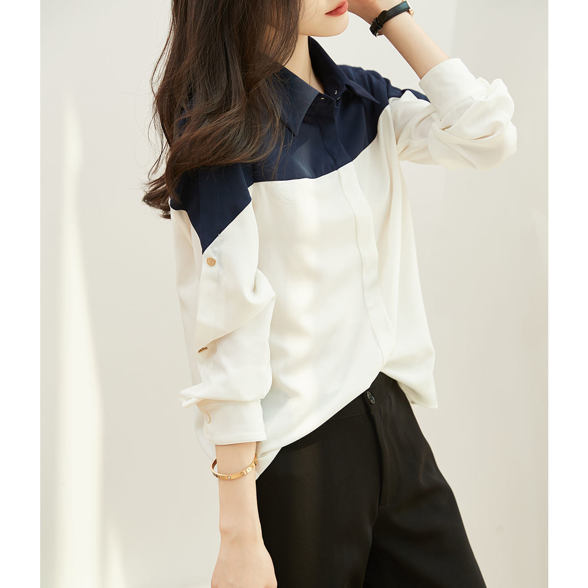 Damen Blusenshirt Farbblock-Design Norvielle