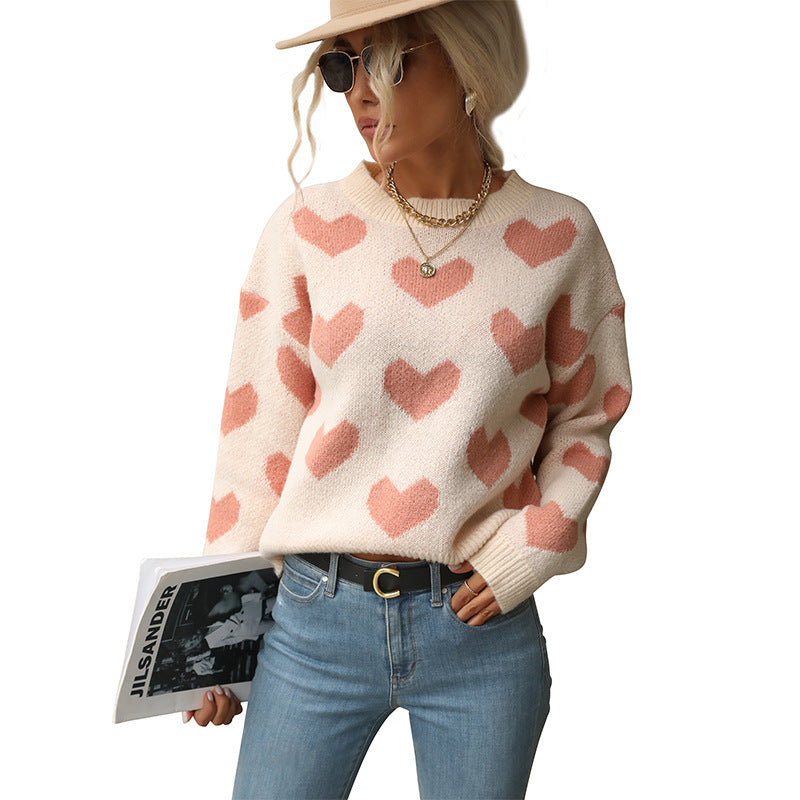 Damen Pullover Herzmuster Lässiger Schnitt Norvielle