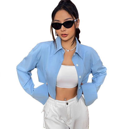 Damen Cropped Bluse Weite Ärmel Elegante Knopfleiste Norvielle
