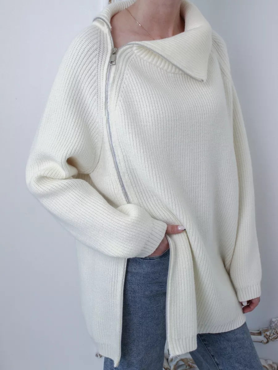 Norvielle Damen Oversized Pullover Rippstrick Asymmetrisch Großer