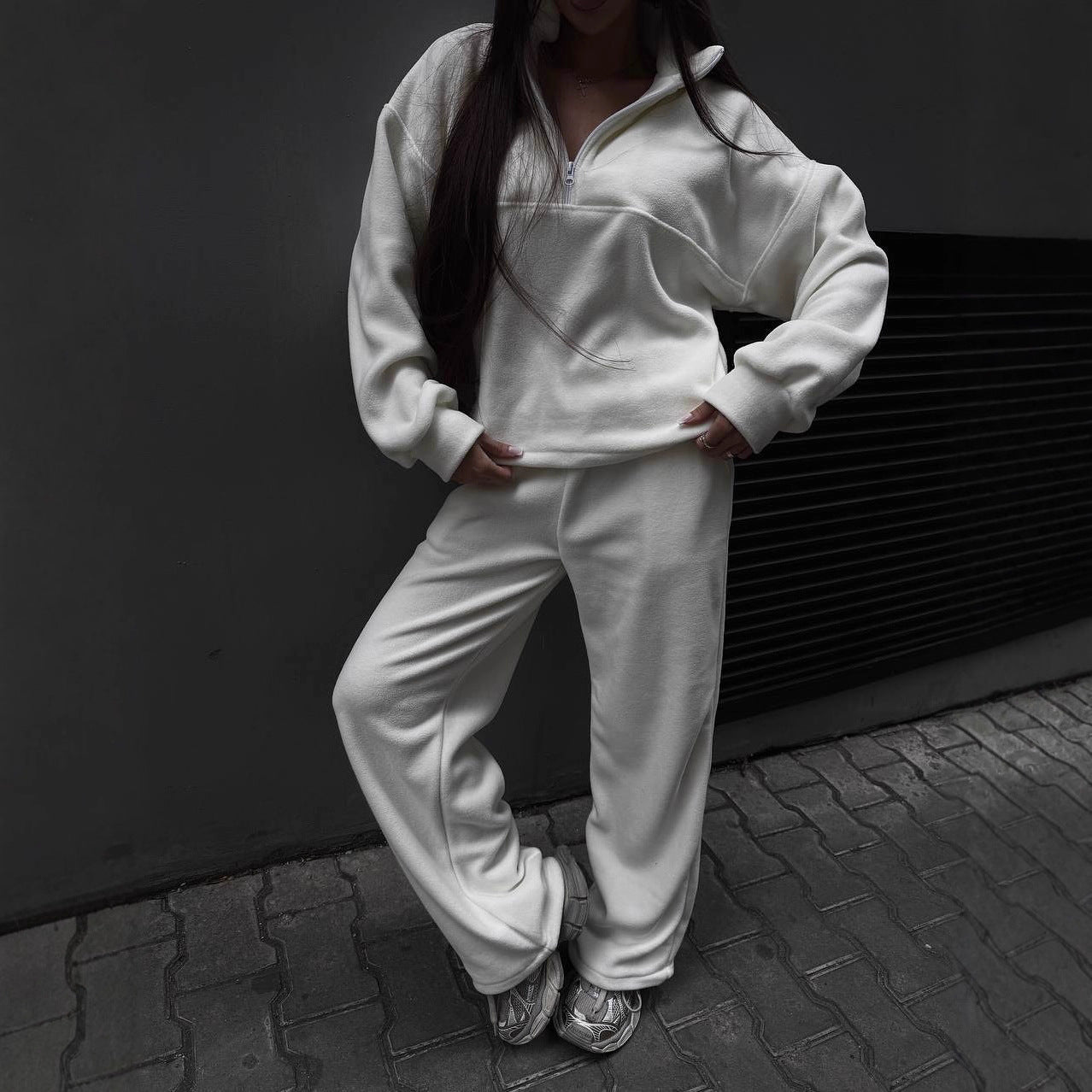 Damen Fleece-Jogginganzug Stehkragen Reißverschluss Norvielle