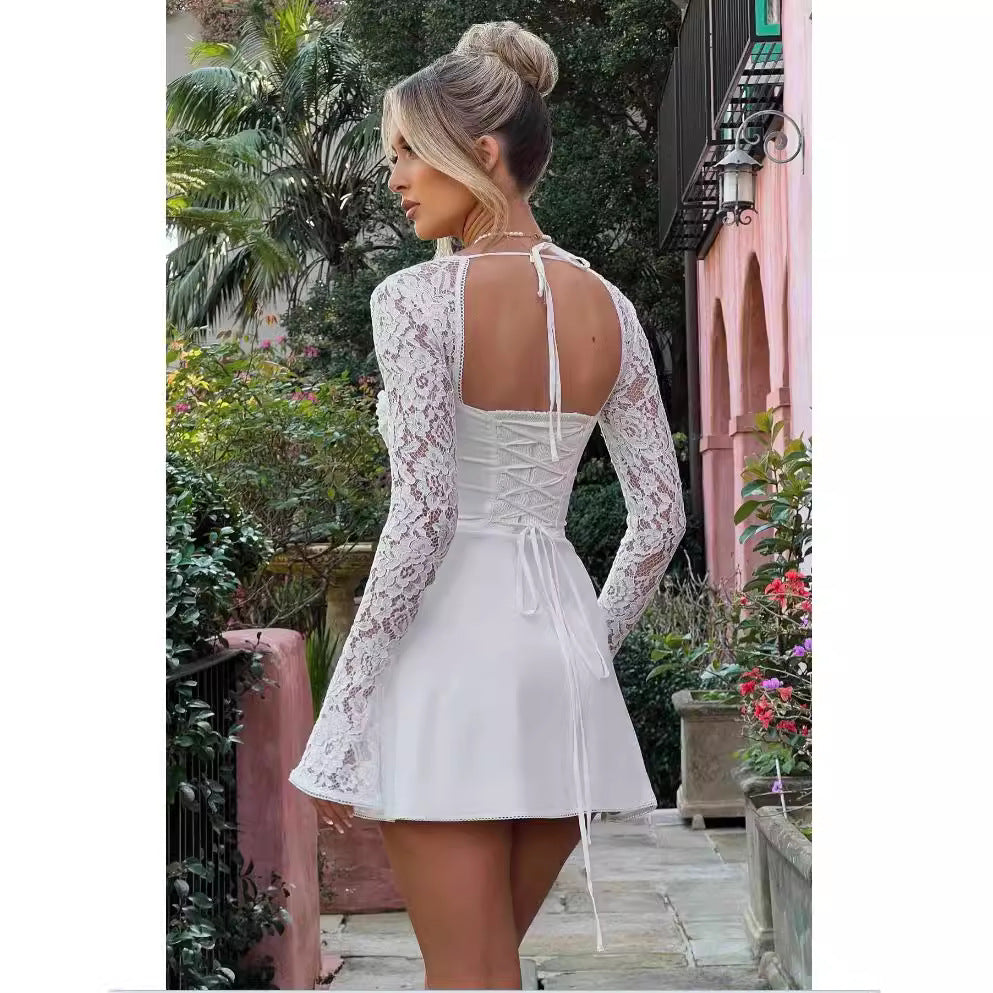 Damen Spitzenkleid mit tiefem Ausschnitt und langen Ärmeln Norvielle